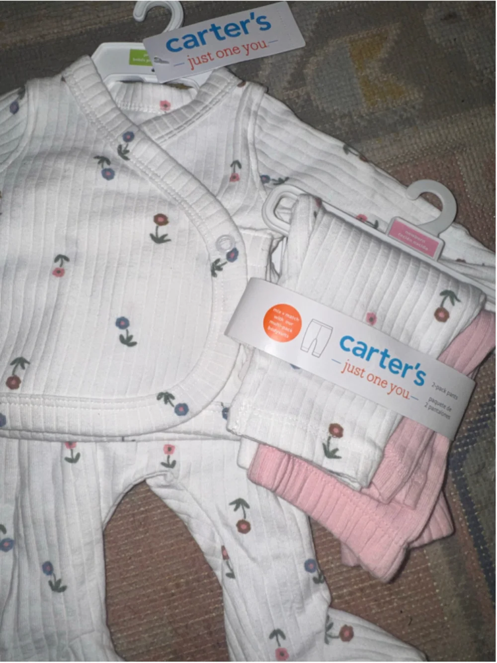 Baby Carter's Floral Bodysuit and Pants Set Newborn White Pink